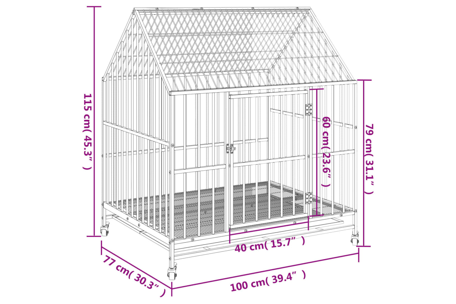 Vidaxl 172208 Dog Cage With Wheels Black Galvanised Steel-8