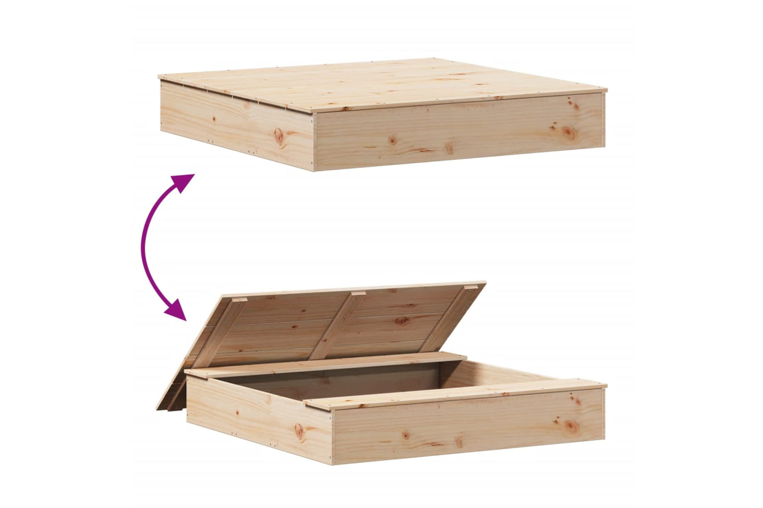 vidaXL 832606 Sandpit With Cover 111x111x19.5cm Solid Wood Pine-6