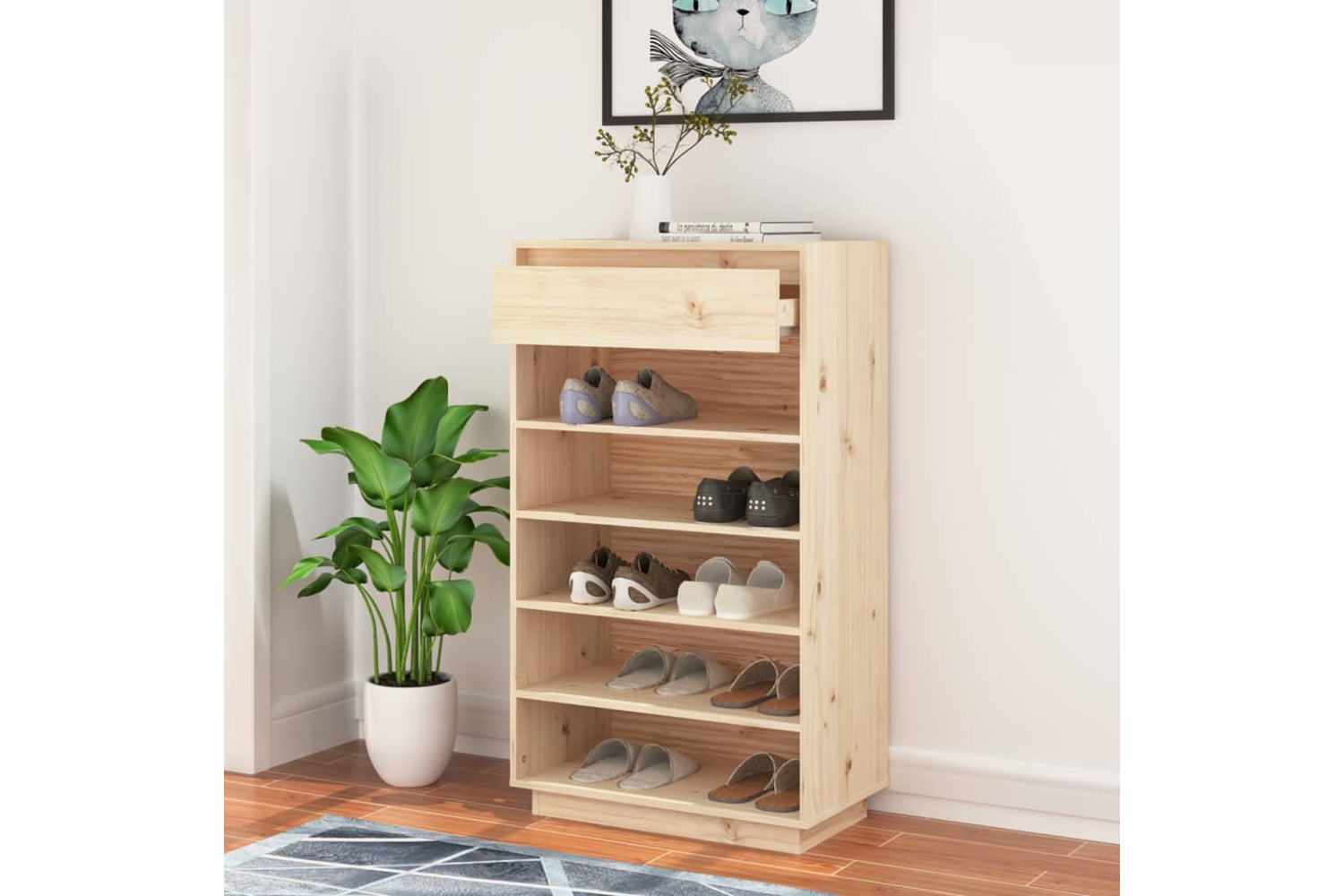 vidaXL 813550 Shoe Cabinet 60x34x105cm Solid Wood Pine-2