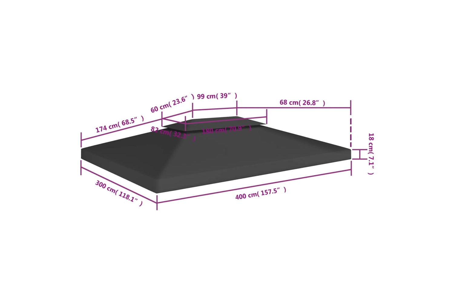 Vidaxl 2-tier Gazebo Top Cover 310 G/m2 4x3 M Black-7