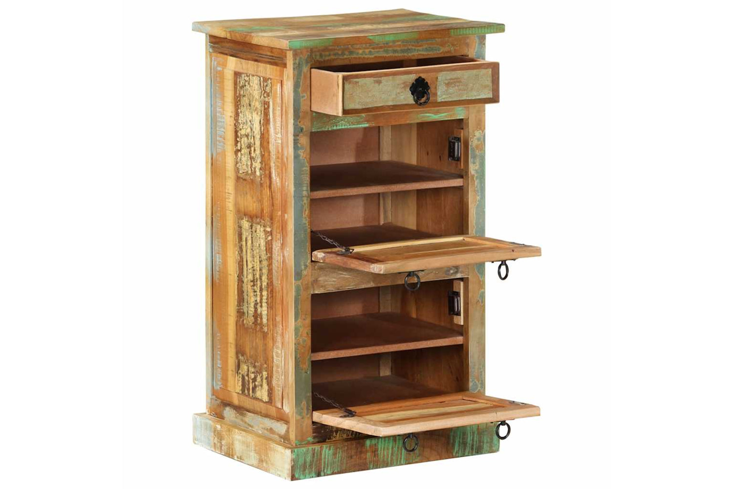 Vidaxl 243974 4-layer Shoe Cabinet With Drawer Solid Reclaimed Wood-2