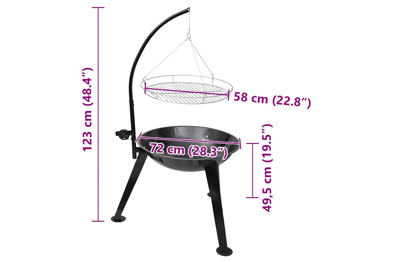 Vidaxl Bbq Stand Charcoal Barbecue Hang Round-5