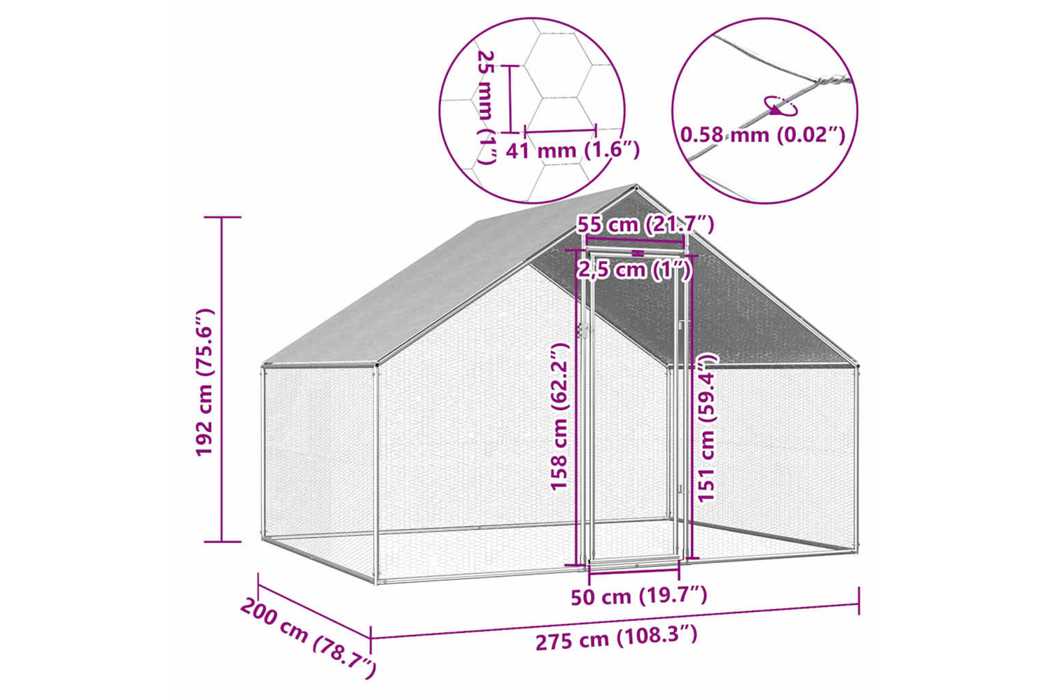 Vidaxl Outdoor Chicken Cage 2.75x2x1.92 M Galvanised Steel-6