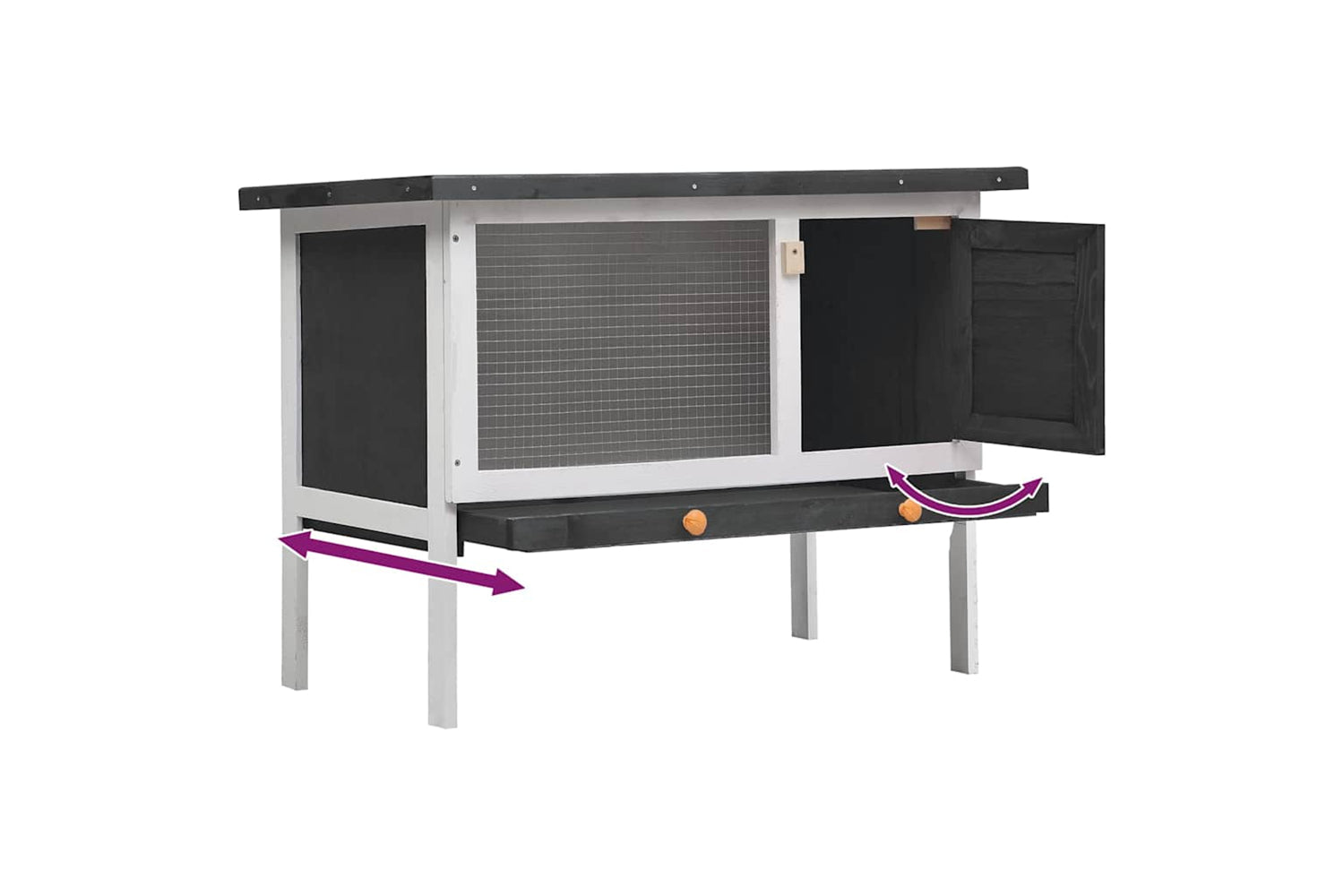 Vidaxl 170828 Outdoor Rabbit Hutch 1 Layer Grey Wood-5