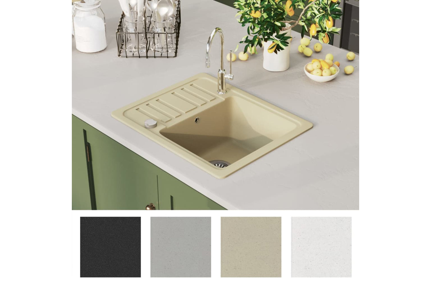 Vidaxl Granite Kitchen Sink Single Basin Beige-6