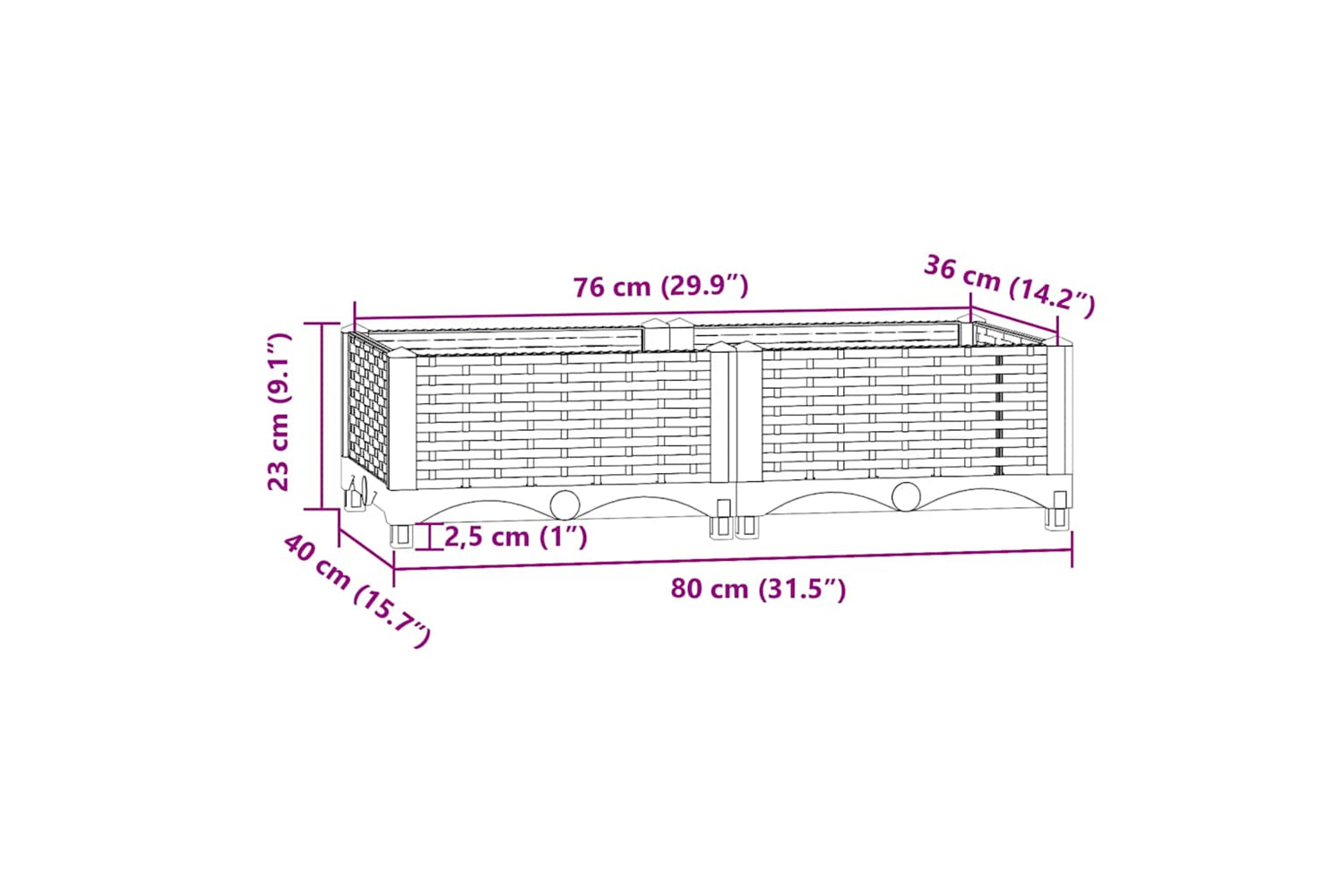 vidaXL Raised Bed 80x40x23cm Polypropylene-7