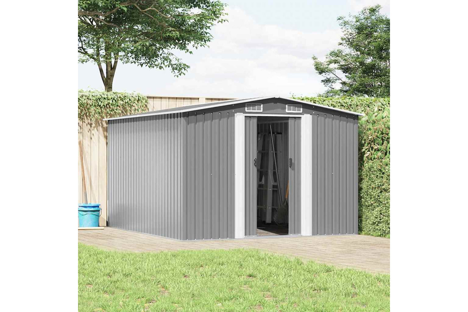 vidaXL 143341 Garden Shed 257x298x178cm Metal Grey-2
