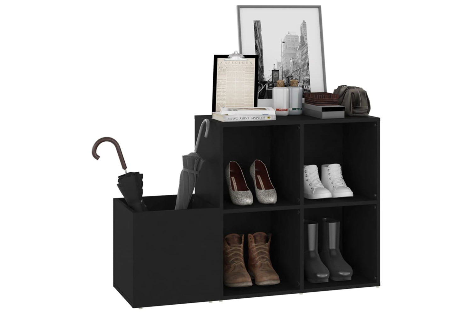 vidaXL 808252 Hall Shoe Cabinet Black 105x35.5x70cm Engineered Wood-3