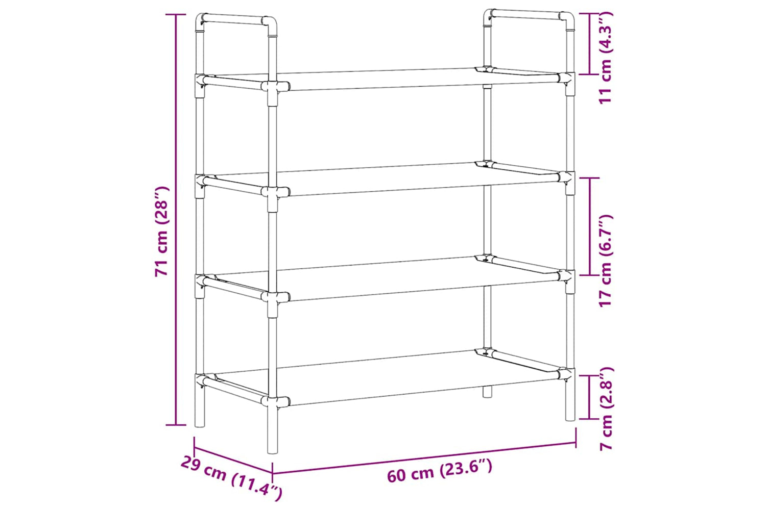 Vidaxl 330042 Shoe Rack With 4 Shelves Metal And Non-woven Fabric Silver-7