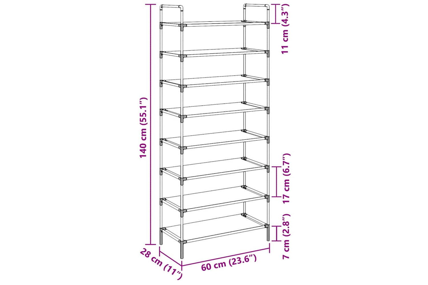 Vidaxl 330043 Shoe Rack With 8 Shelves Metal And Non-woven Fabric Silver-7