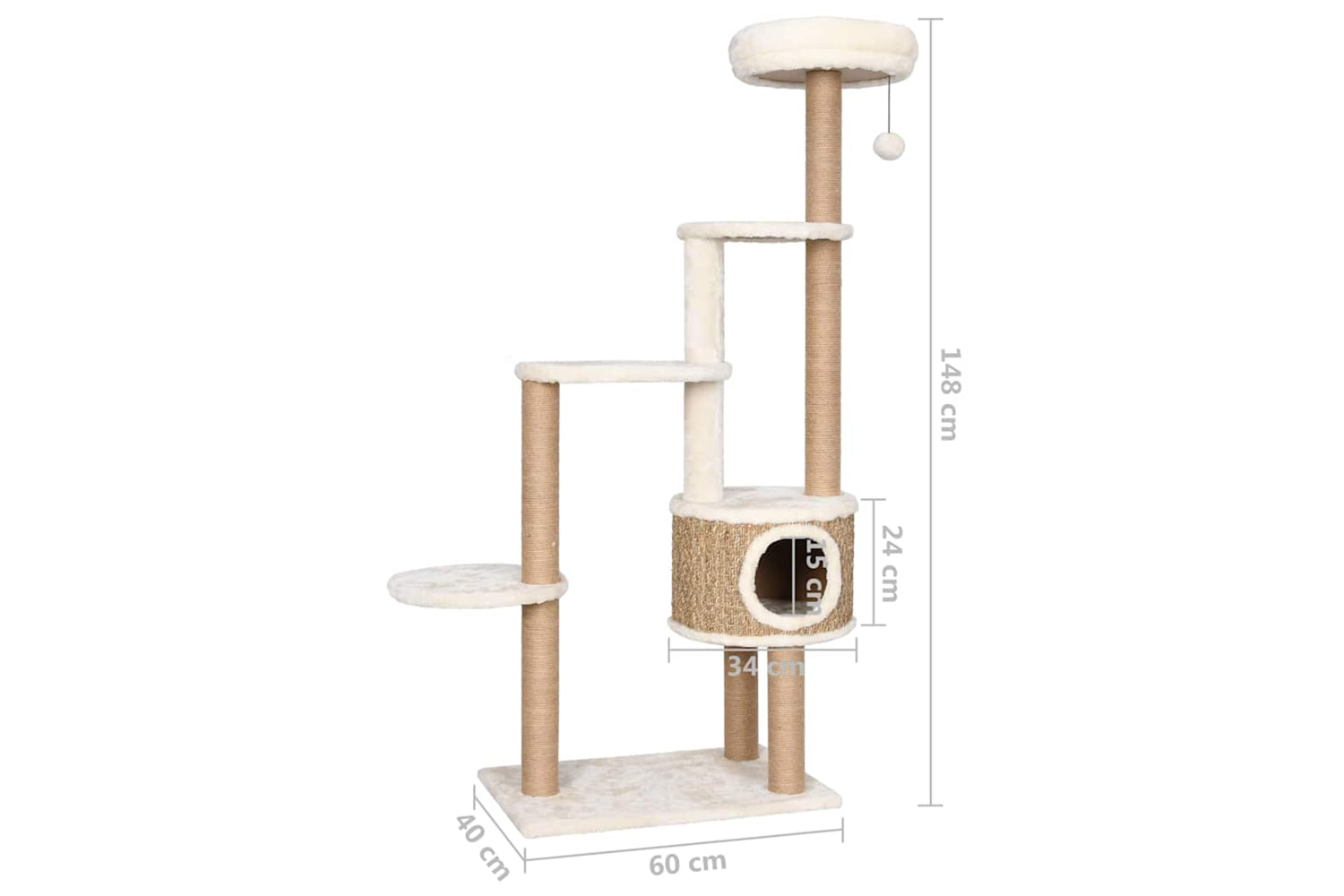 Vidaxl Cat Tree With Luxury Cushions And Scratching Post 148cm Seagrass-8