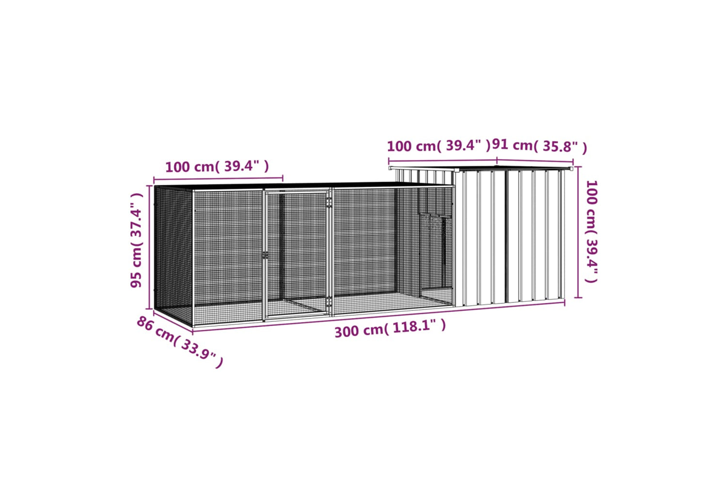 vidaXL 3106460 Chicken Cage Grey 300x91x100cm Galvanised Steel-5