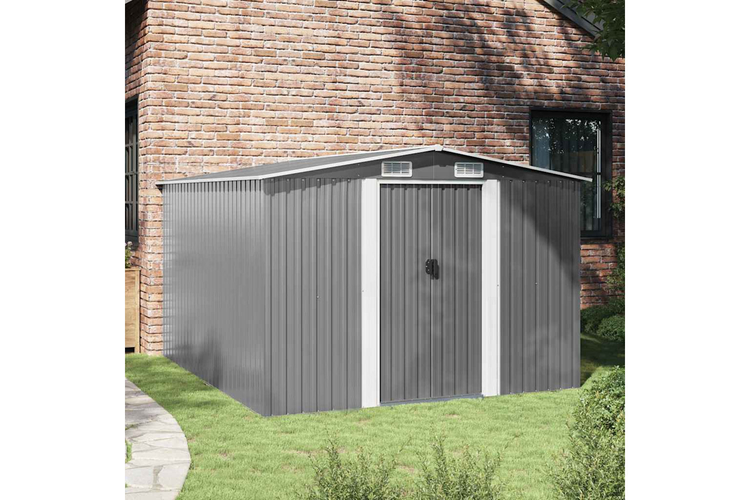 vidaXL 143341 Garden Shed 257x298x178cm Metal Grey-3