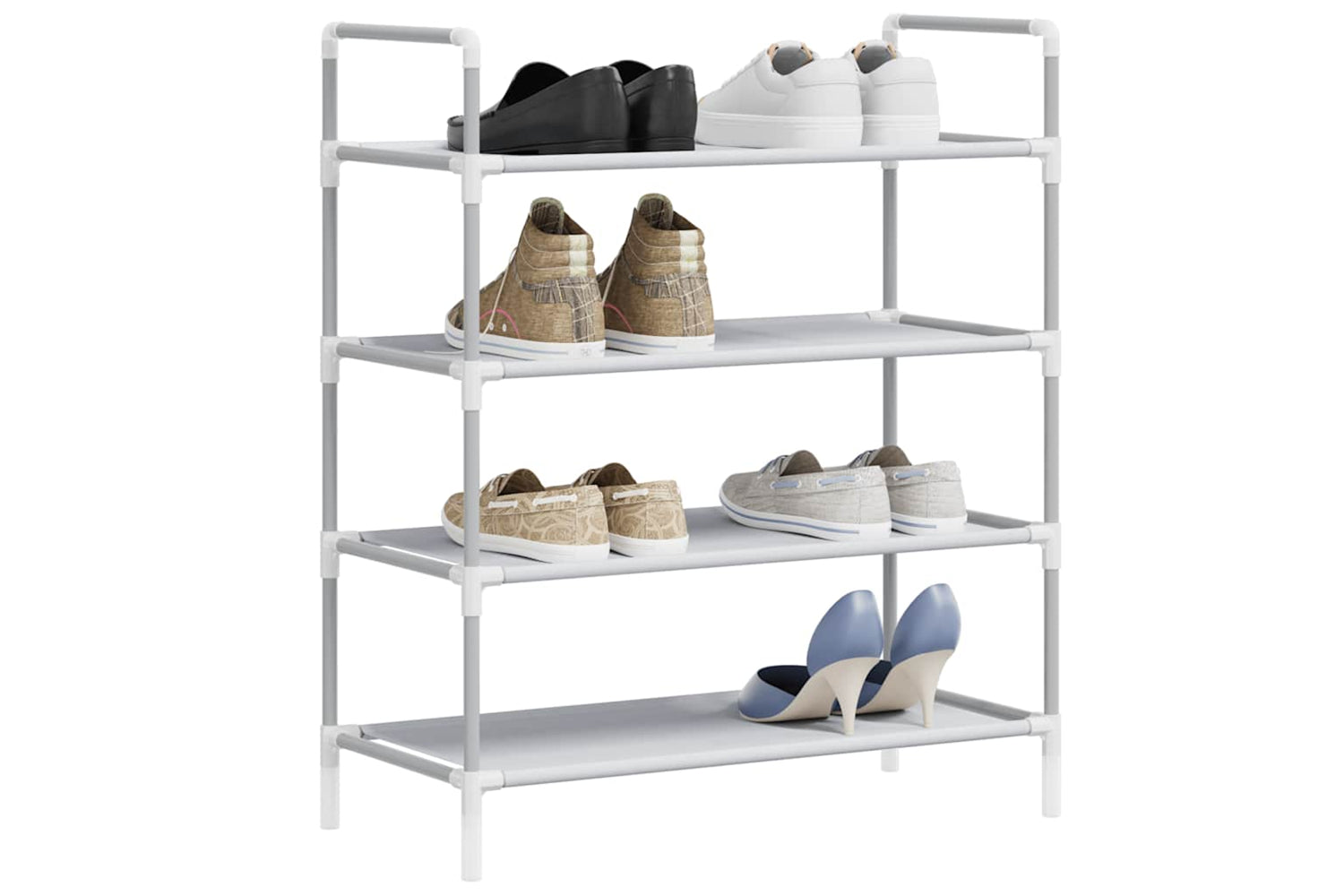 Vidaxl 330042 Shoe Rack With 4 Shelves Metal And Non-woven Fabric Silver-2