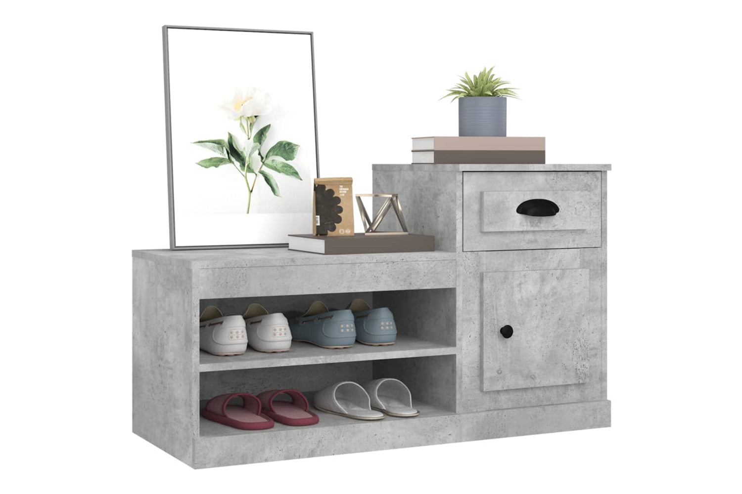 vidaXL 816420 Shoe Cabinet Concrete Grey 100x42x60cm Engineered Wood-3