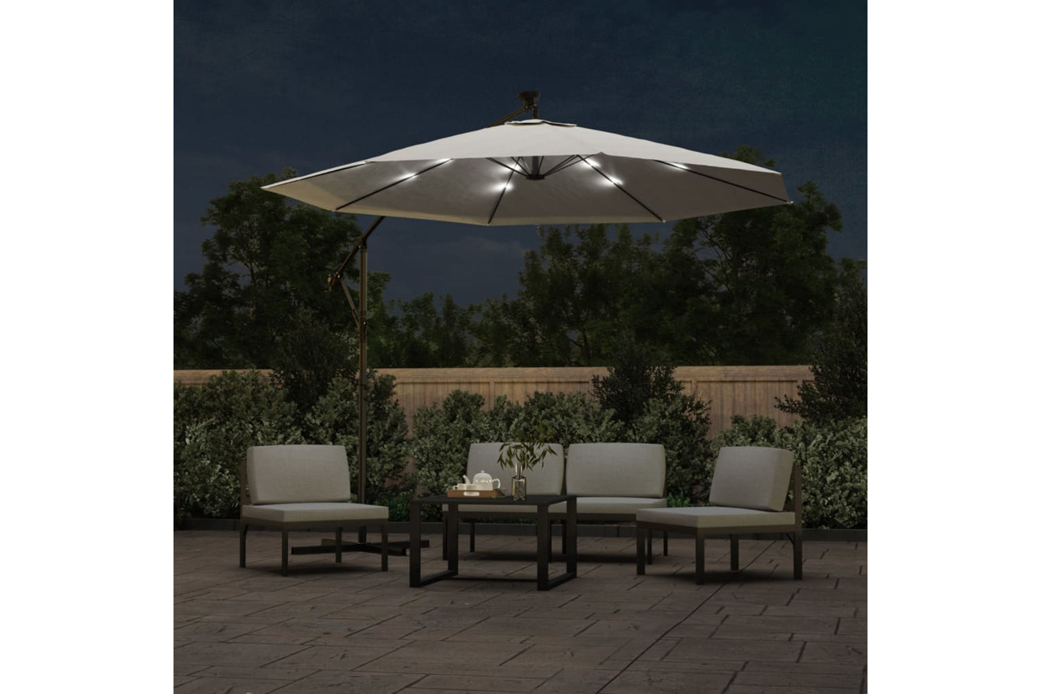 Vidaxl 42970 Hanging Parasol With Led Lighting 300 Cm Sand Metal Pole-2