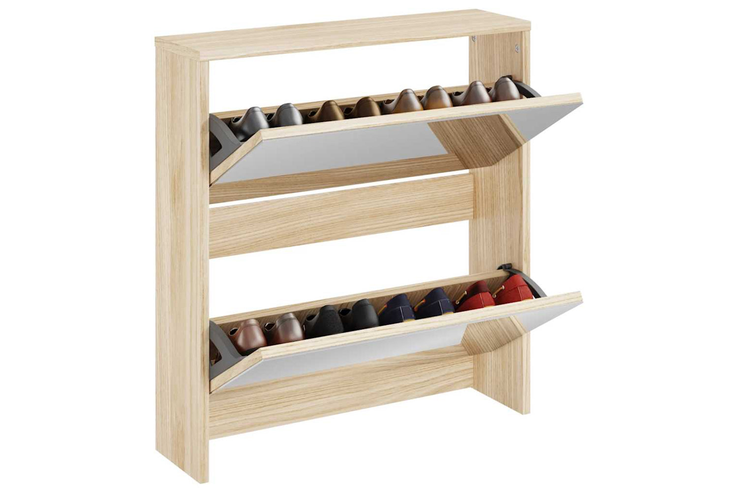 vidaXL 243045 Shoe Cabinet 2-layer Mirror Oak 63x17x67cm-2