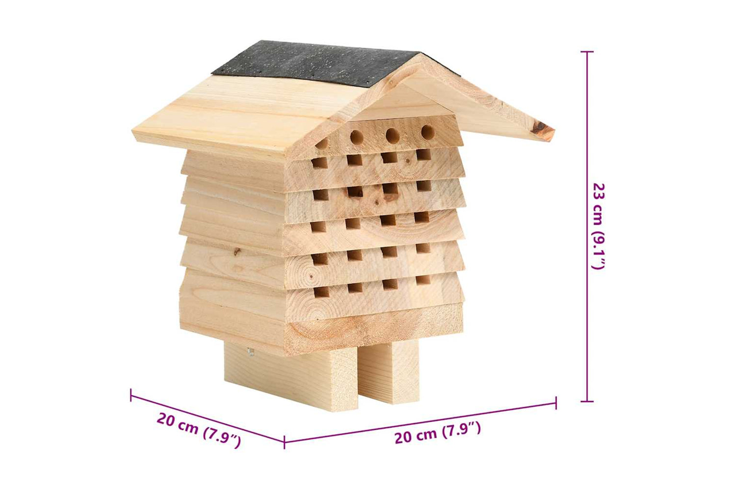 vidaXL 314814 Bee Hotel Solid Firwood 22x20x20cm-9