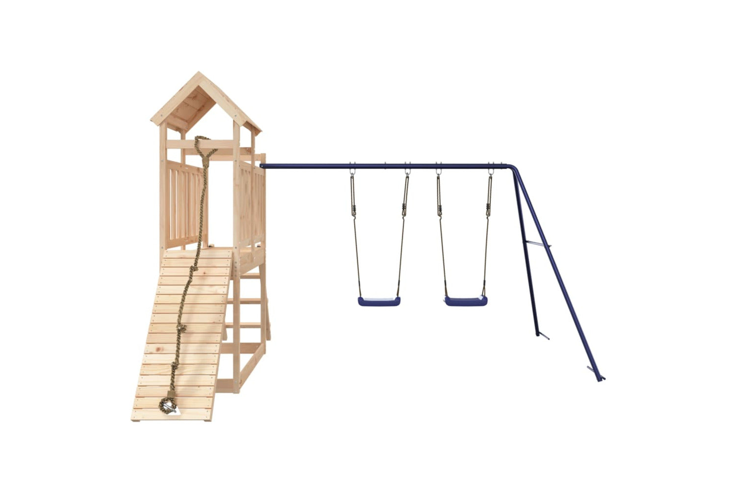 Vidaxl 3155873 Playhouse With Swings Climbing Wall Solid Wood Pine-4