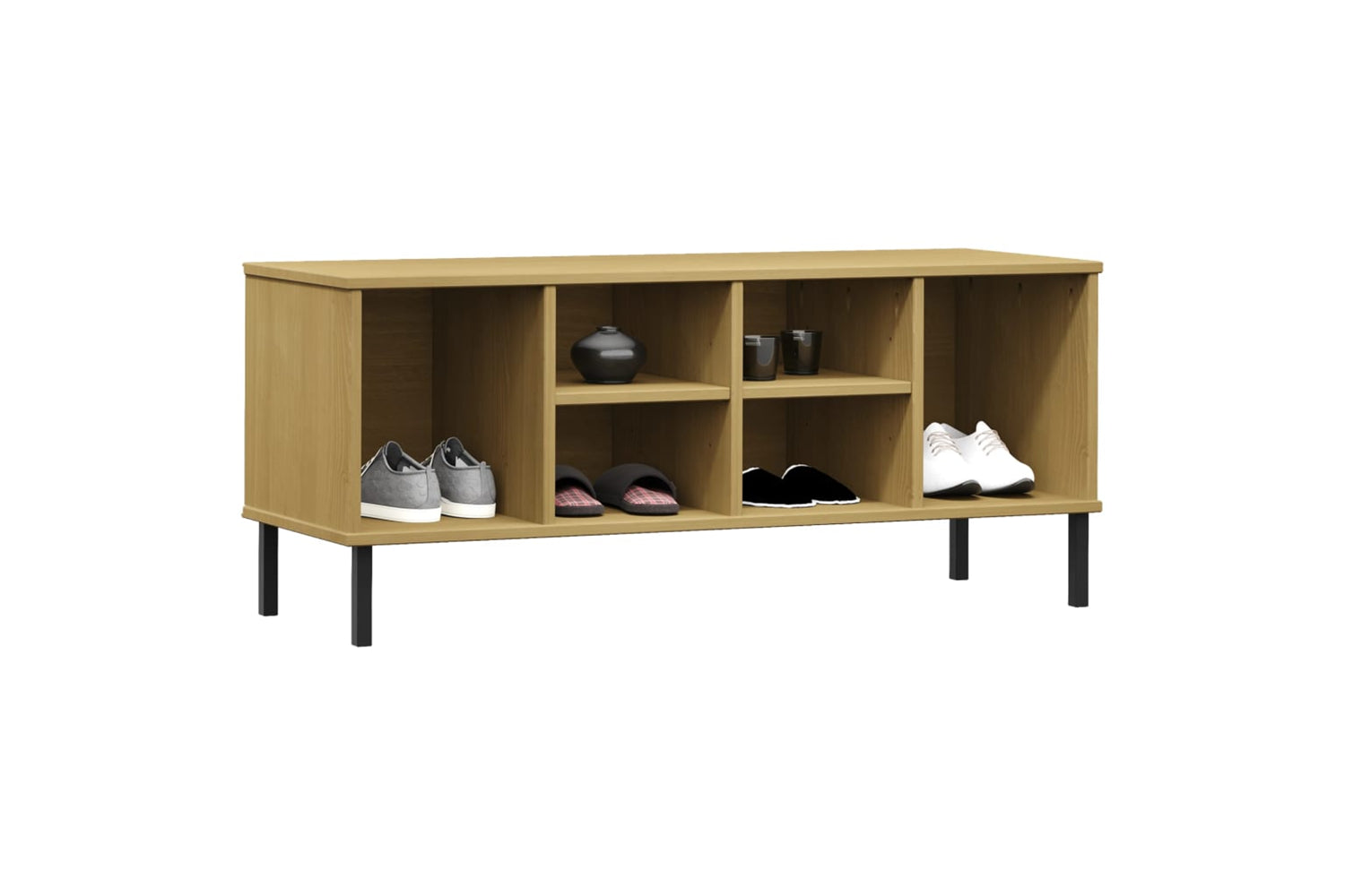 vidaXL 350994 Shoe Rack With Metal Legs Brown 106x35x45cm Solid Wood Oslo-2
