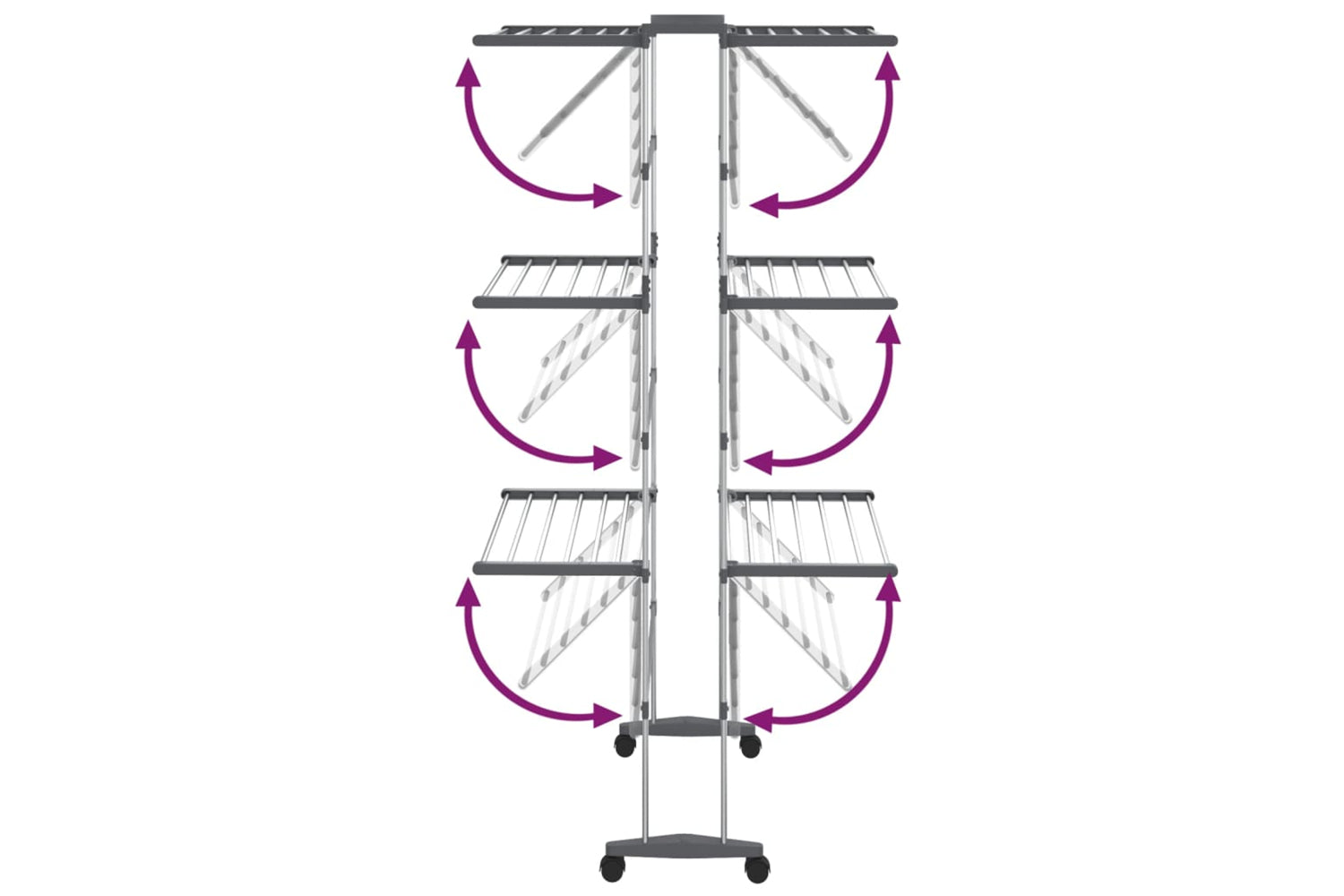 vidaXL 344376 3-tier Laundry Drying Rack With Wheels Silver 60x70x129cm-4