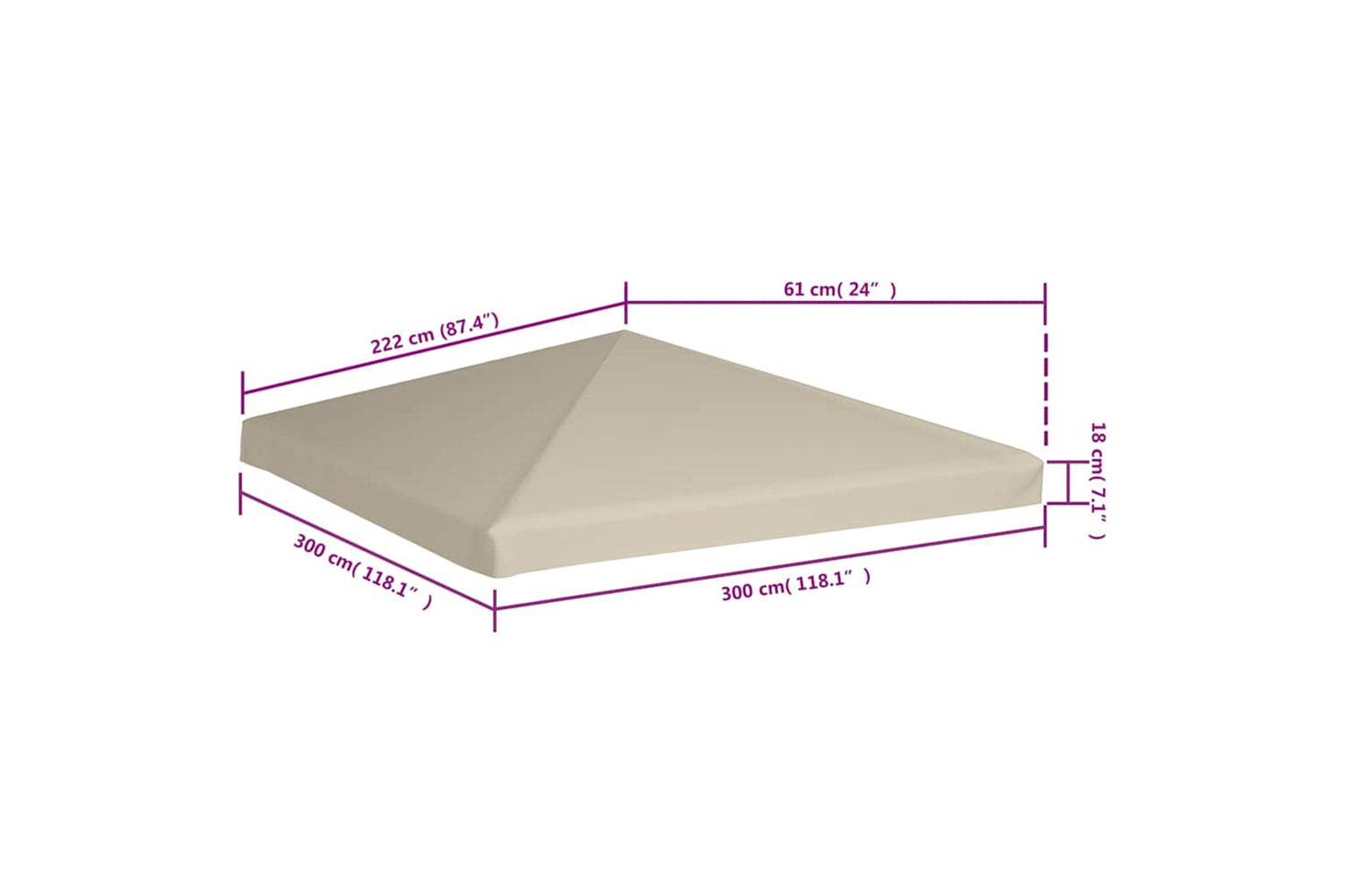 Vidaxl Gazebo Top Cover 310 G/m2 3x3 M Beige-6