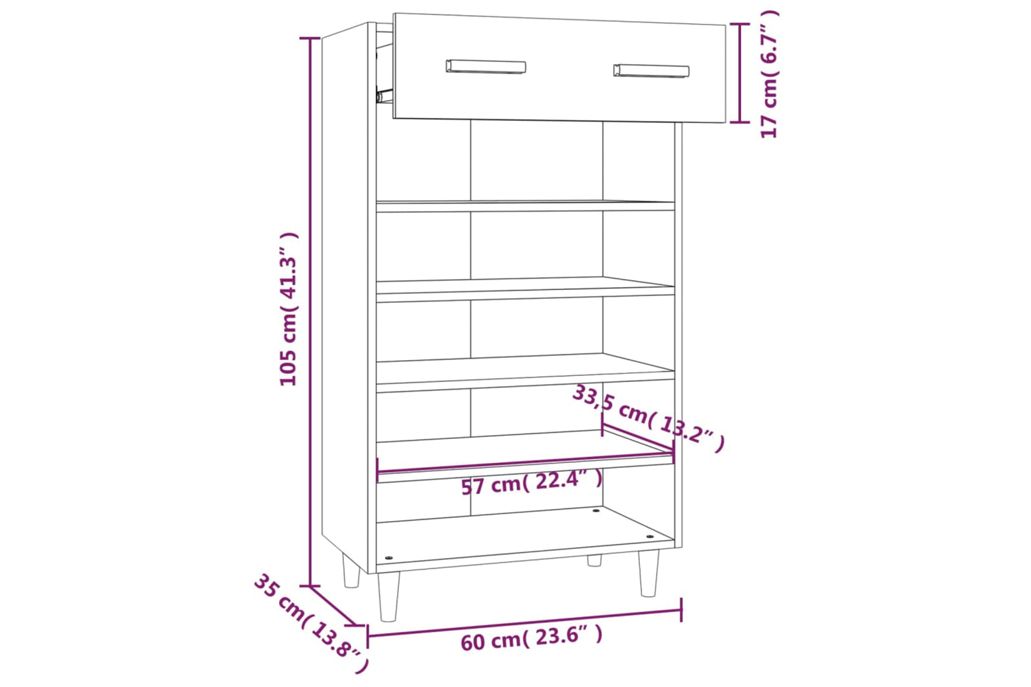vidaXL 817555 Shoe Cabinet Smoked Oak 60x35x105cm Engineered Wood-8