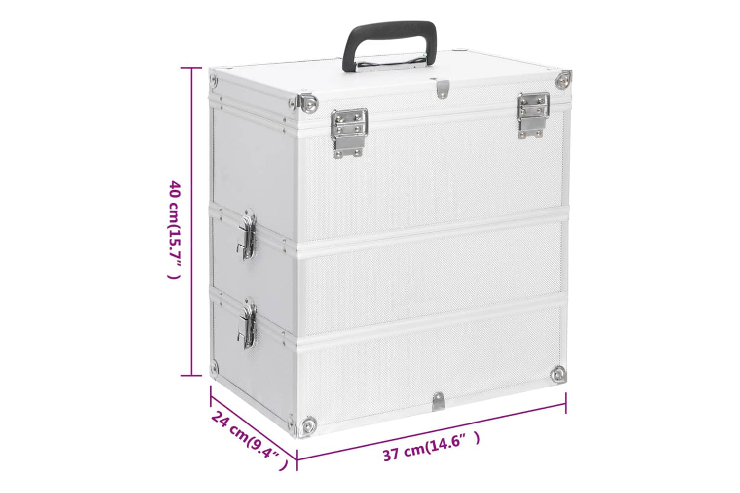 vidaXL 91839 Make-up Case 37x24x40cm Silver Aluminium-9