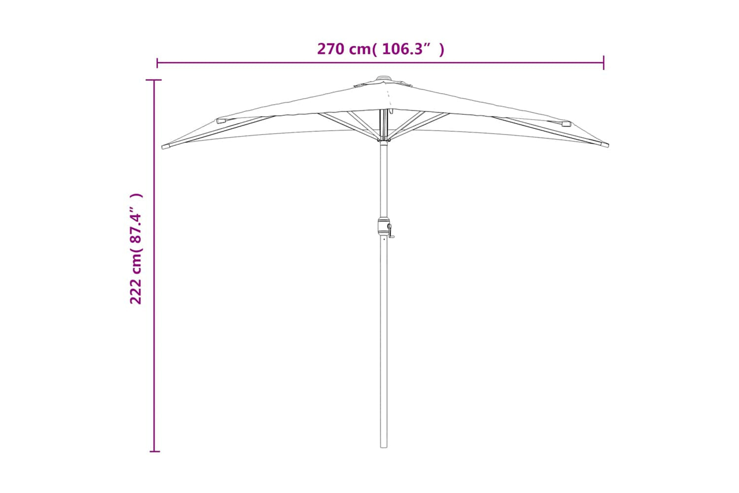 vidaXL 312500 Balcony Parasol With Aluminium Pole Black 270x144x222cm Half-8