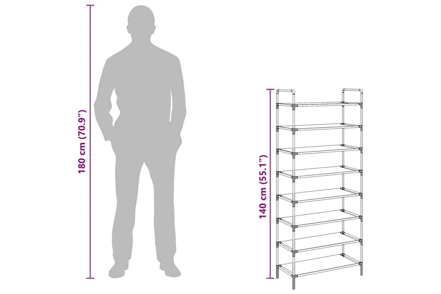 Vidaxl 330043 Shoe Rack With 8 Shelves Metal And Non-woven Fabric Silver-8