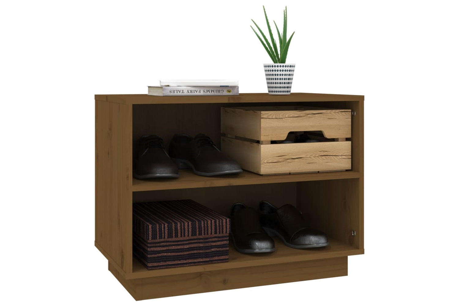 vidaXL 813548 Shoe Cabinet Honey Brown 60x34x45cm Solid Wood Pine-3