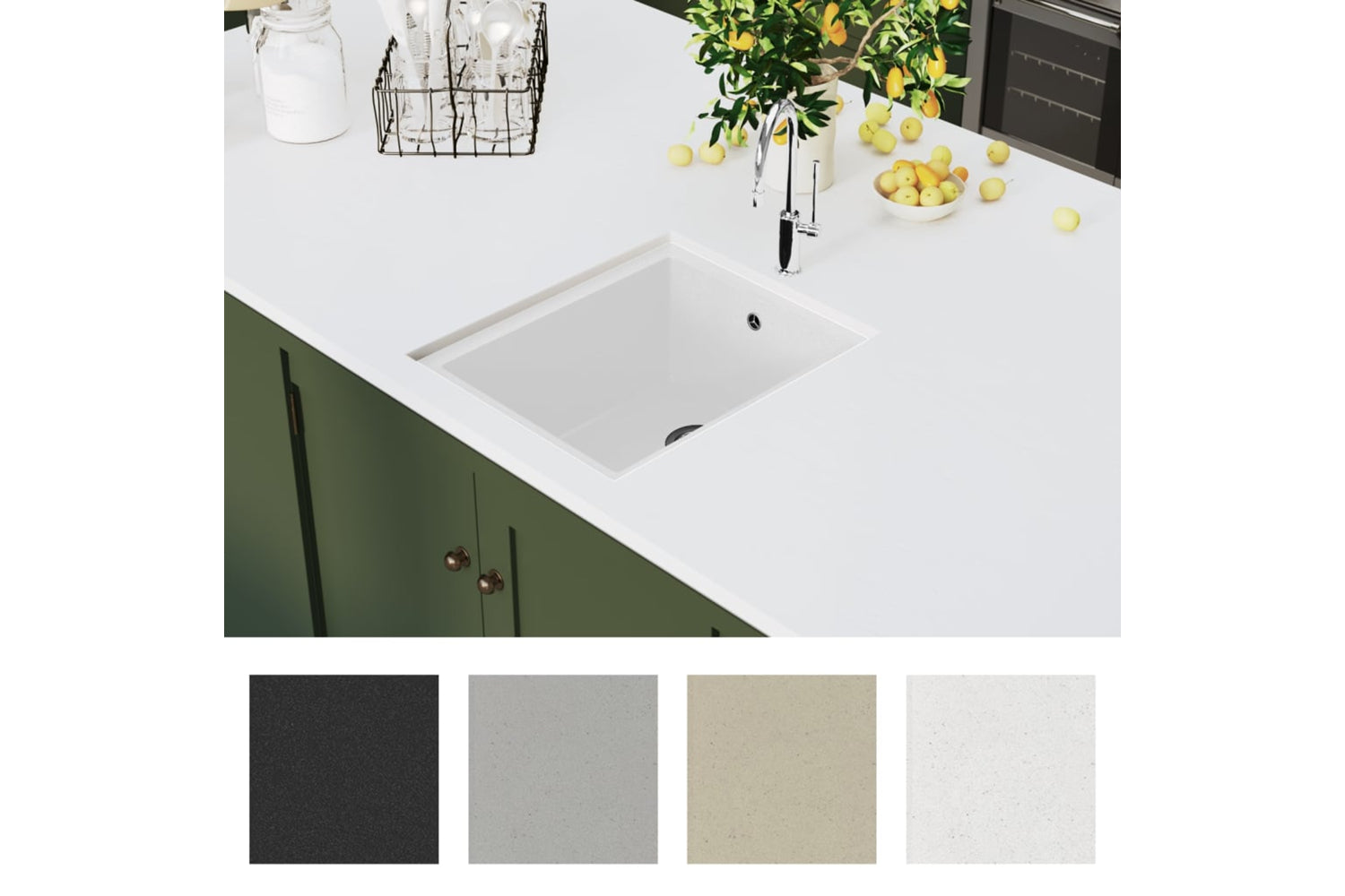 Vidaxl Kitchen Sink With Overflow Hole White Granite-5