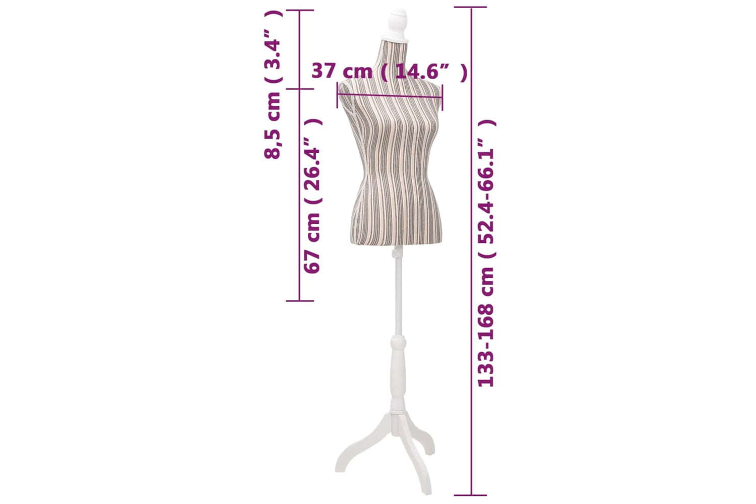 Vidaxl 30031 Ladies Bust Display Mannequin Linen With Stripes-7