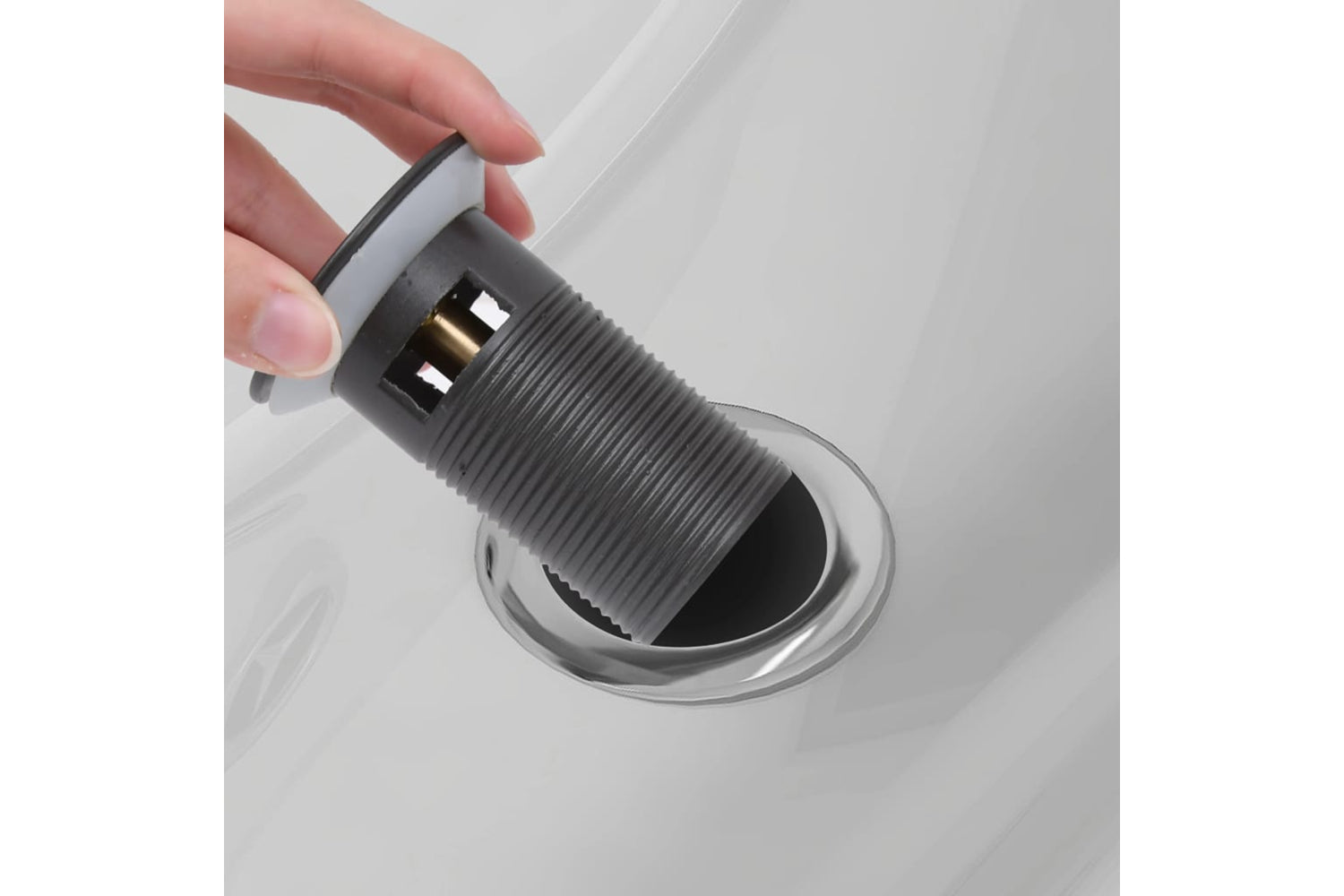 vidaXL 149058 Push Drain With Overflow Function Grey 6.4x6.4x9.1cm-7