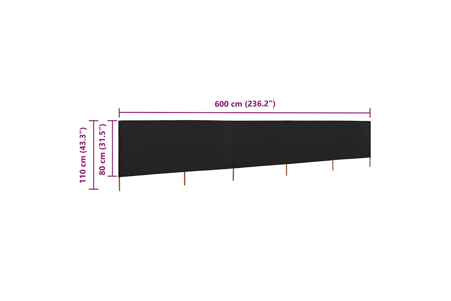 vidaXL 47158 5-panel Wind Screen Fabric 600x80cm Black-6