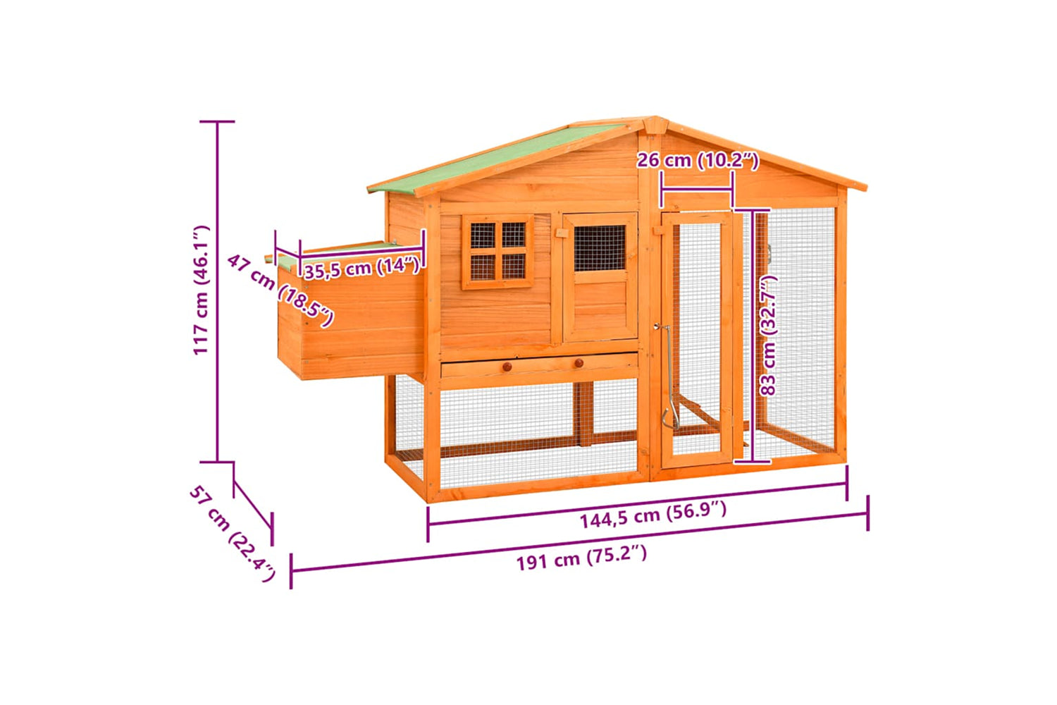 Vidaxl 170864 Chicken Coop With Nest Box Solid Fir Wood-9