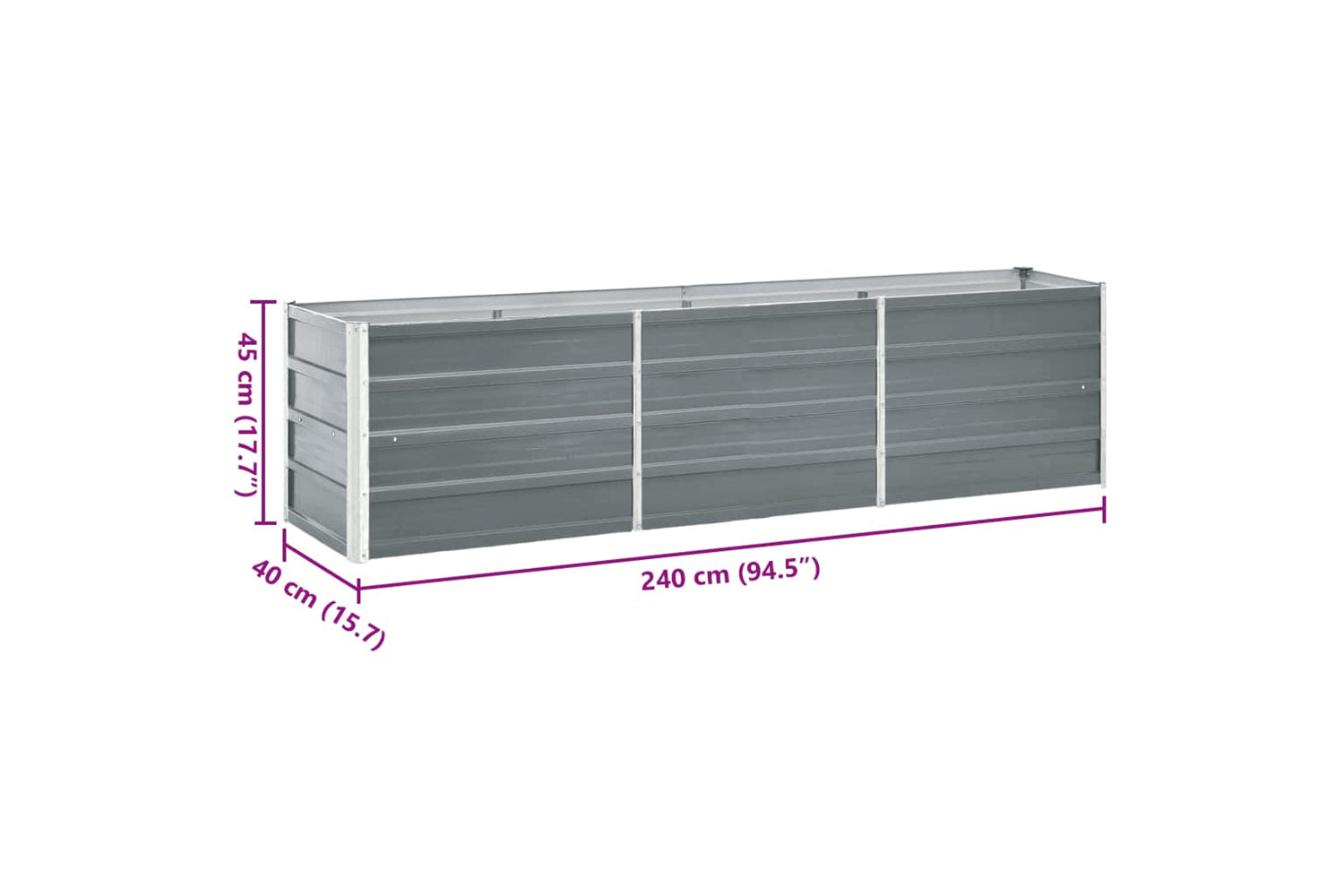 vidaXL 47044 Garden Raised Bed Galvanised Steel 240x40x45cm Grey-8