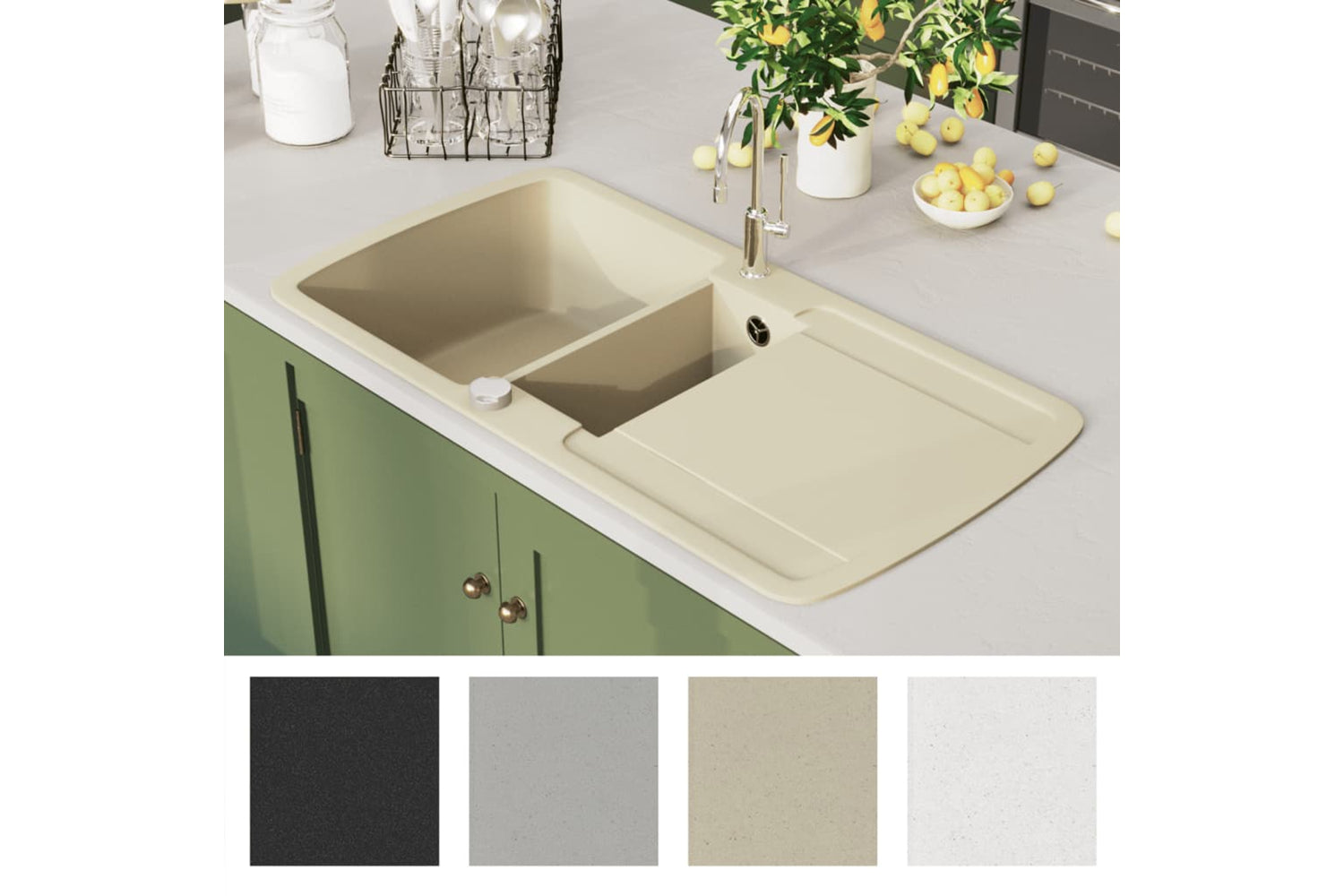 Vidaxl Granite Kitchen Sink Double Basins Beige-6