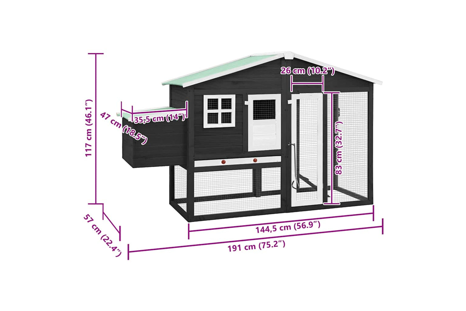 Vidaxl 170865 Chicken Coop With Nest Box Grey And White Solid Fir Wood-9