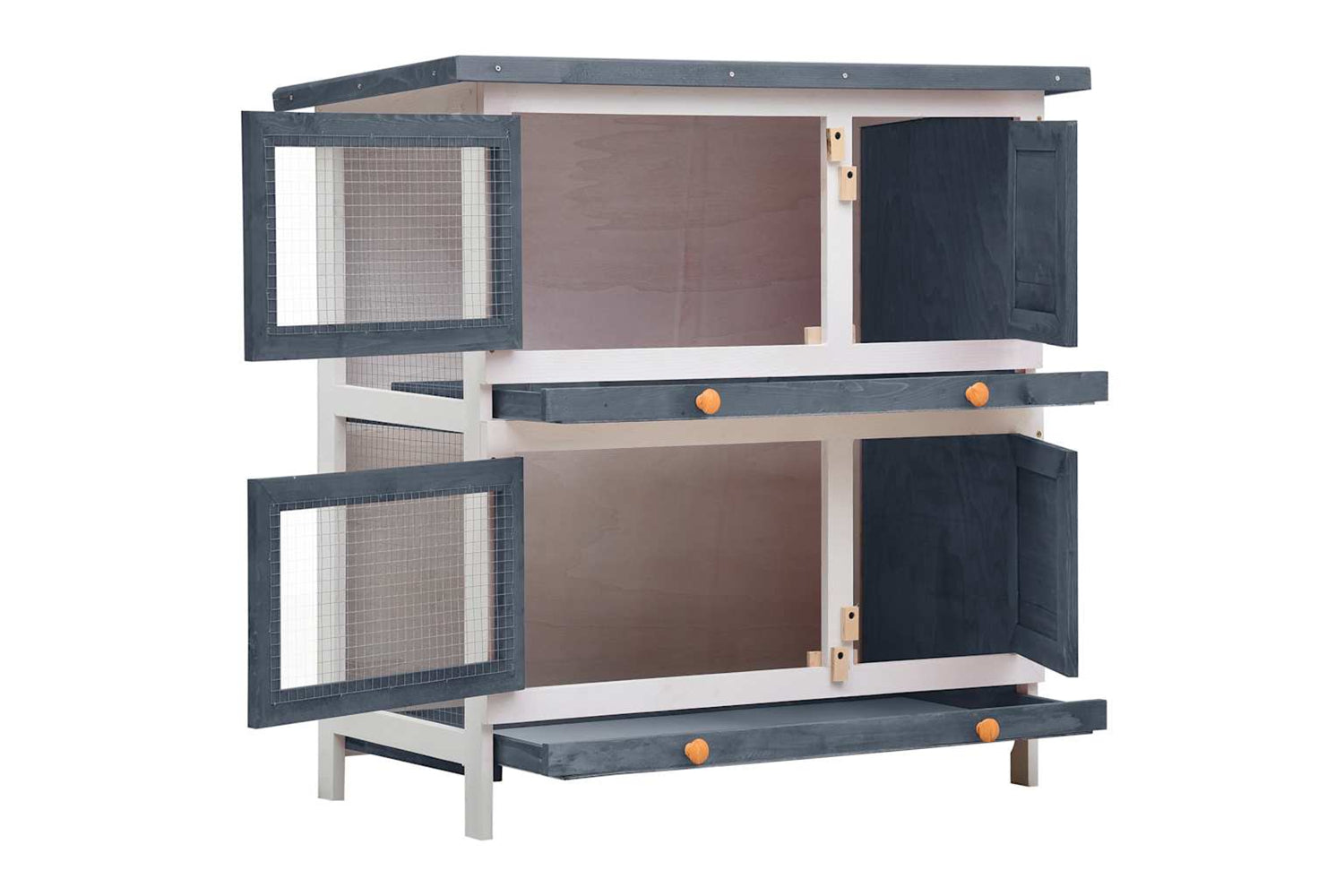 Vidaxl 170834 Outdoor Rabbit Hutch 4 Doors Grey Wood-2