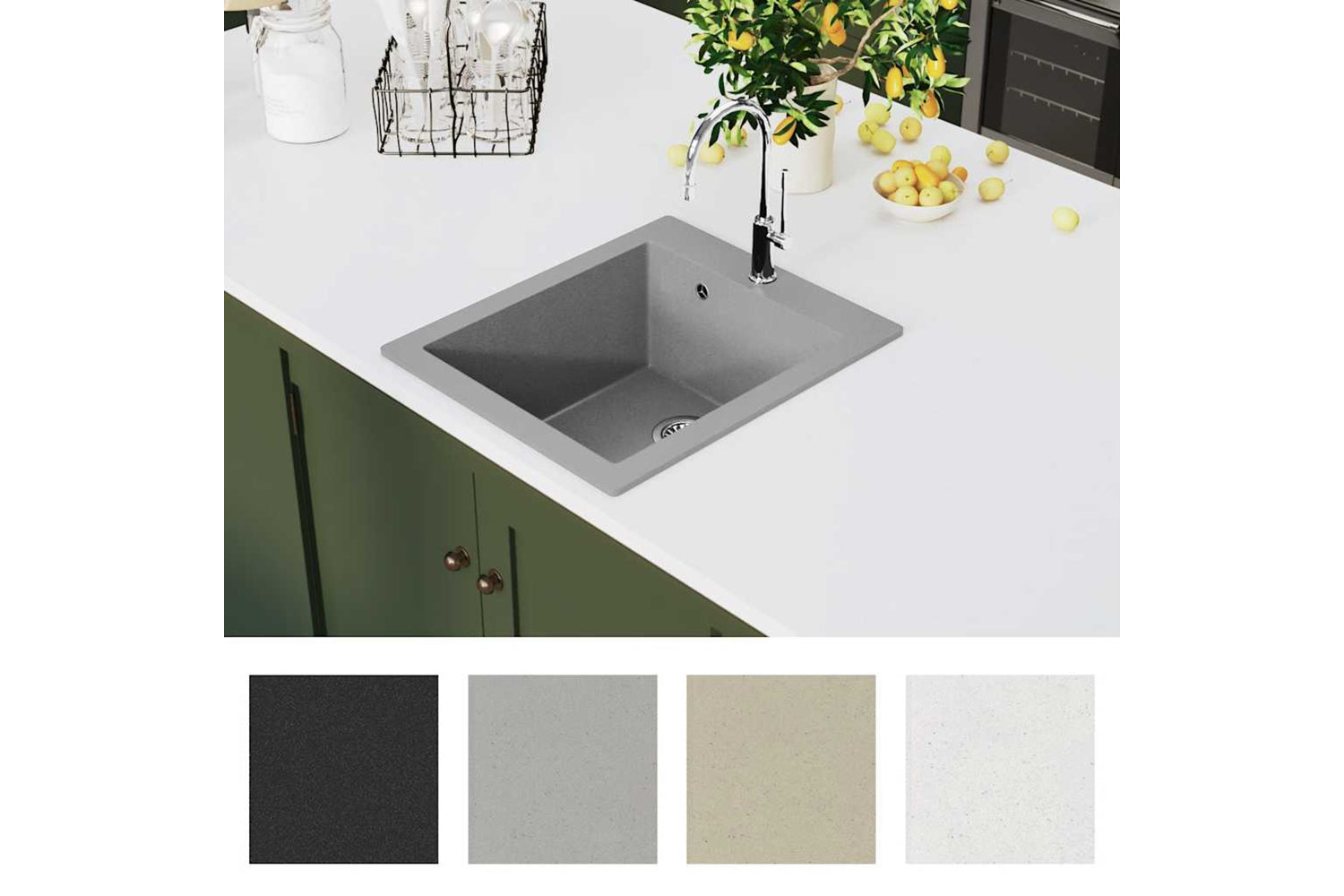 Vidaxl Overmount Kitchen Sink Single Basin Granite Grey-2