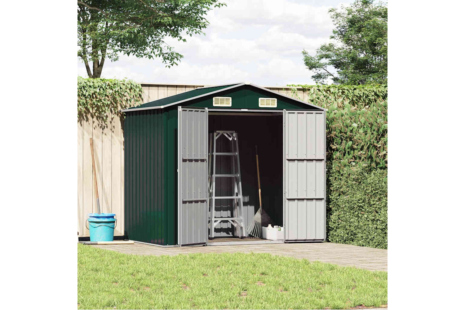 vidaXL 46297 Garden Shed Green 205x129x183cm Galvanised Steel-2
