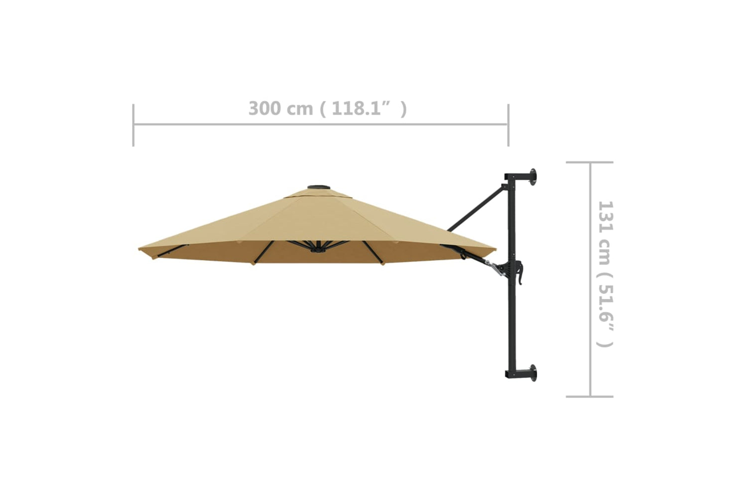 vidaXL Wall-mounted Parasol With Metal Pole 300cm Taupe-8