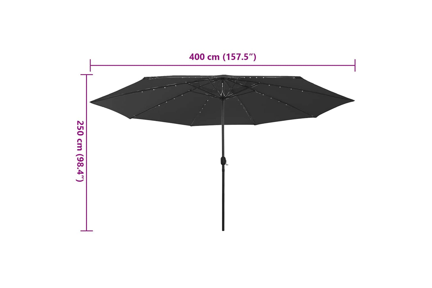 Vidaxl 312536 Outdoor Parasol With Led Lights And Metal Pole 400 Cm Black-7