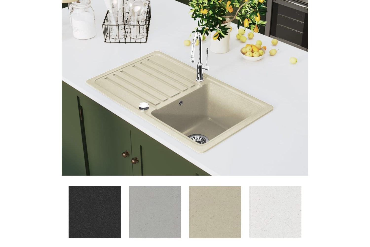 Vidaxl Granite Kitchen Sink Single Basin Beige-2