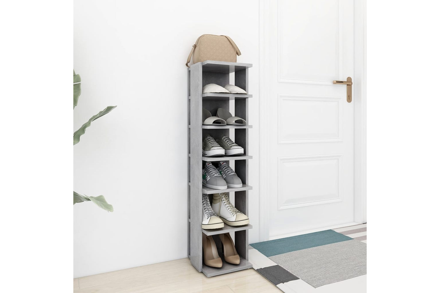 vidaXL 808493 Shoe Cabinet Concrete Grey 27.5x27x102cm Engineered Wood-2