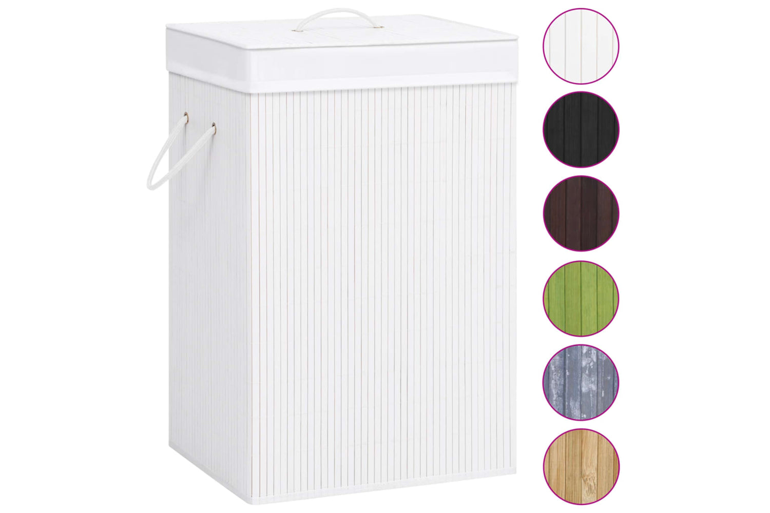 Vidaxl 320751 Bamboo Laundry Basket White-2