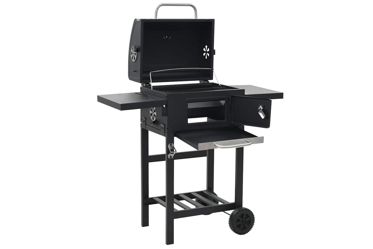 Vidaxl Charcoal-fueled Bbq Grill With Bottom Shelf Black-6