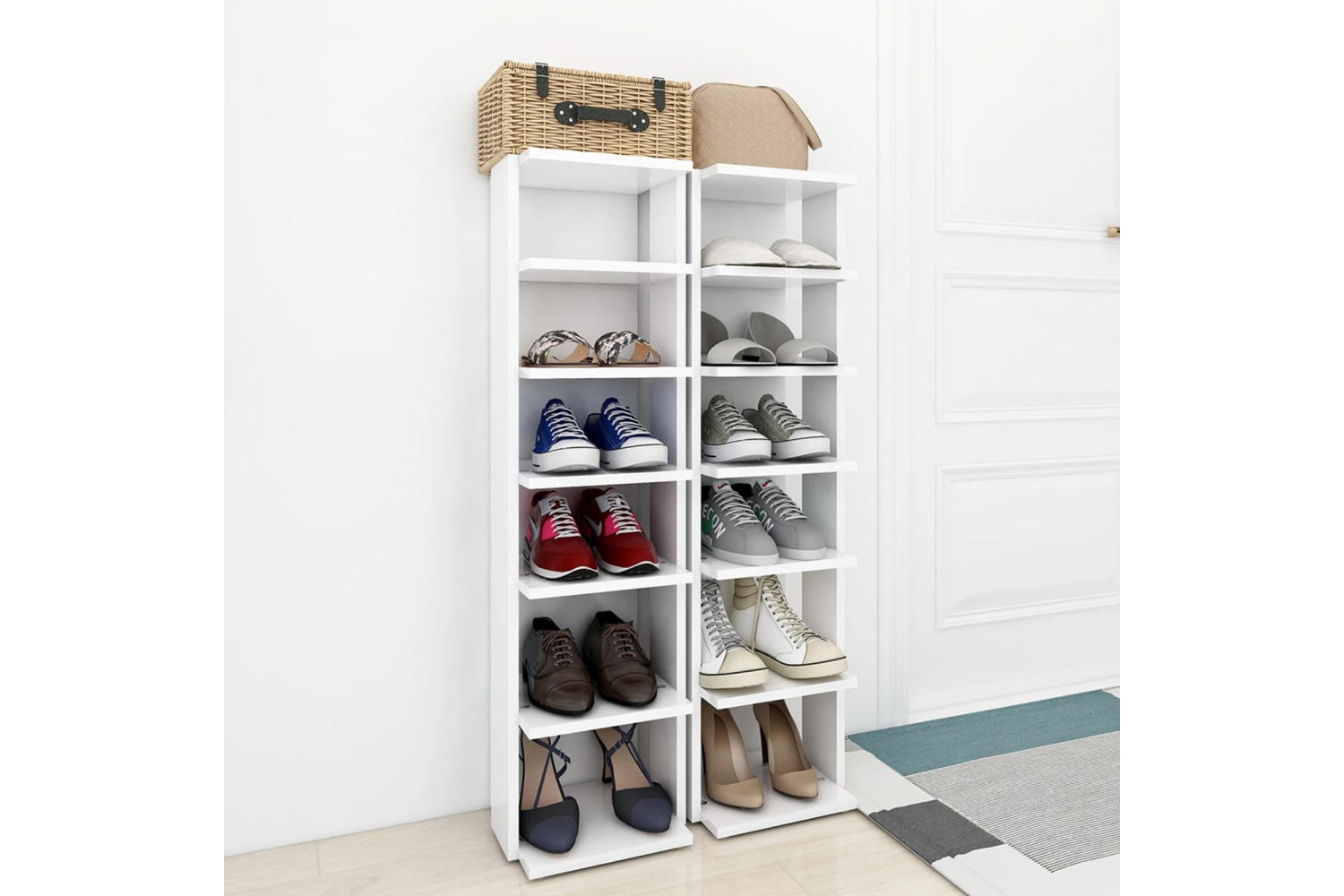 vidaXL 808486 Shoe Cabinets 2 Pcs White 27.5x27x102cm Engineered Wood-2