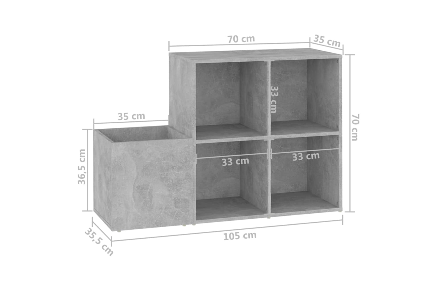 vidaXL 808255 Hall Shoe Cabinet Concrete Grey 105x35.5x70cm Engineered Wood-7